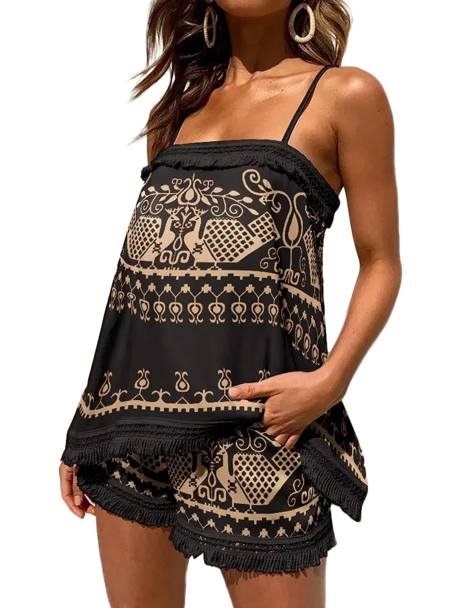 

Women s 2 Piece Boho Casual Summer Sleeveless Camisole with Shorts Set Tops And Shorts For Beach