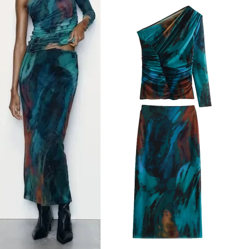 

Юбка-миди женская из тюля с высокой талией и принтом