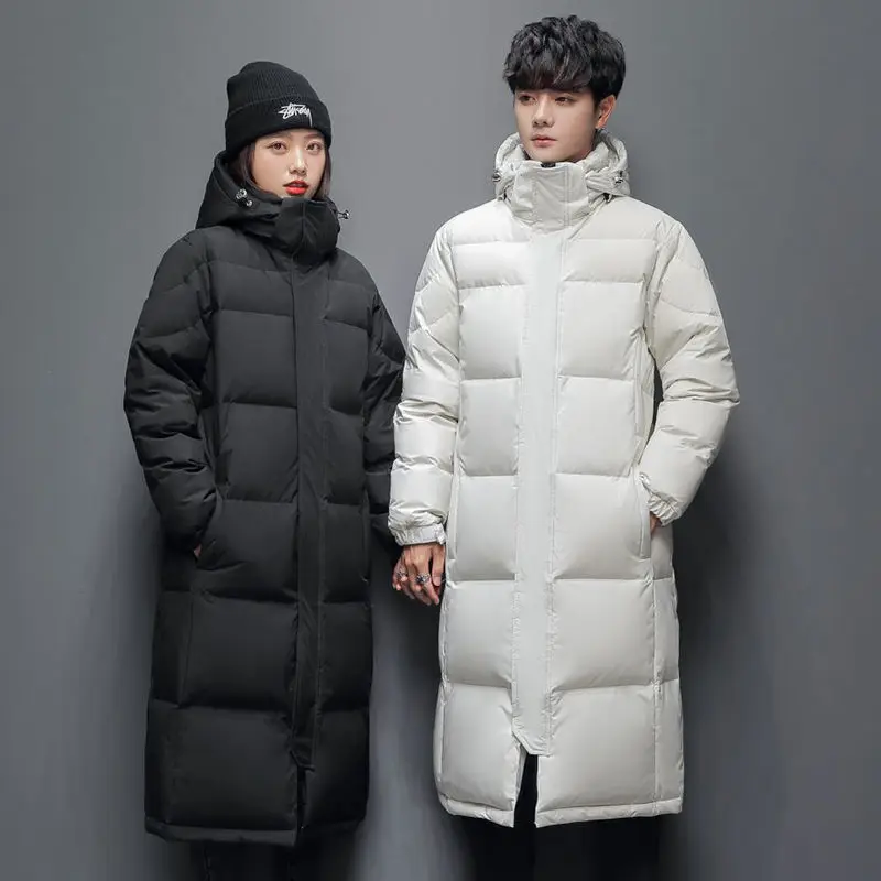 Winter Men's and Women's Down Jacket Women's Fashion Solid Color Over The Knee Long Couples Warm White Duck Down New Clothing enlarge