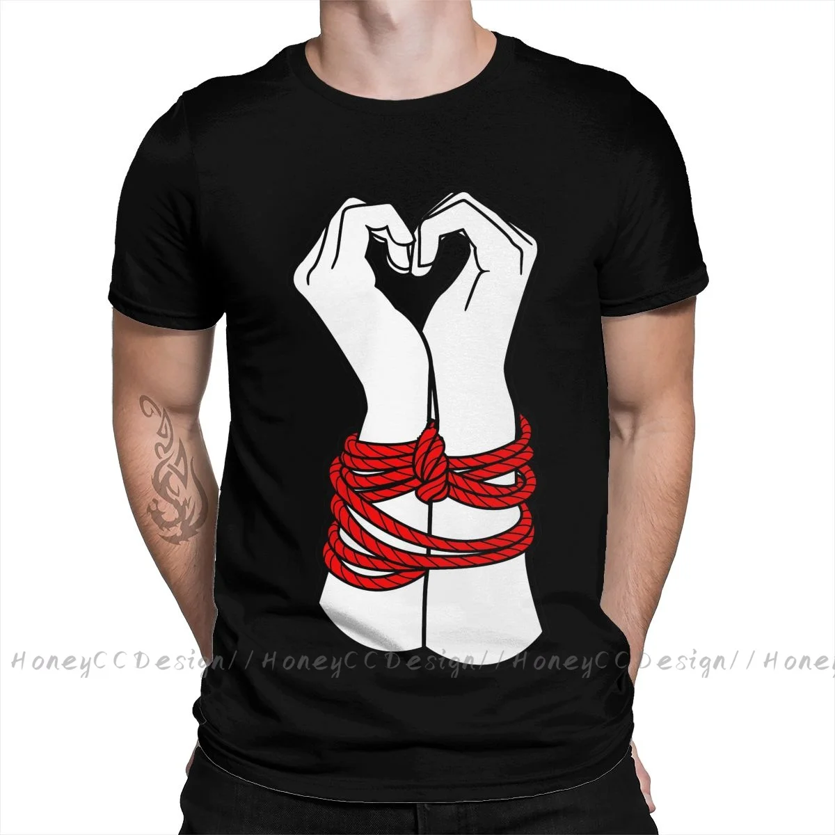 BDSM Print Cotton T-Shirt Camiseta Hombre Love Bondage Heart For Men Fashion Streetwear Shirt Gift