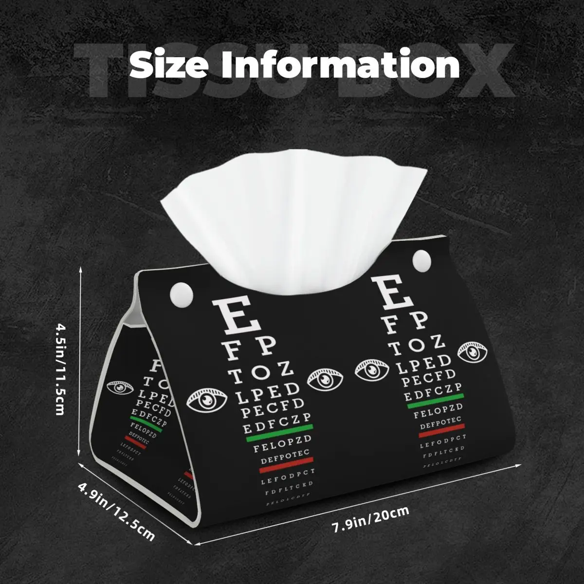 Фото Пользовательский забавный офтальмолог Snellen Eye Chart Держатель коробки для салфеток Прямоугольная искусственная кожа Коробка для салфеток для лица Крышка для автомобиля Ванная комната №5