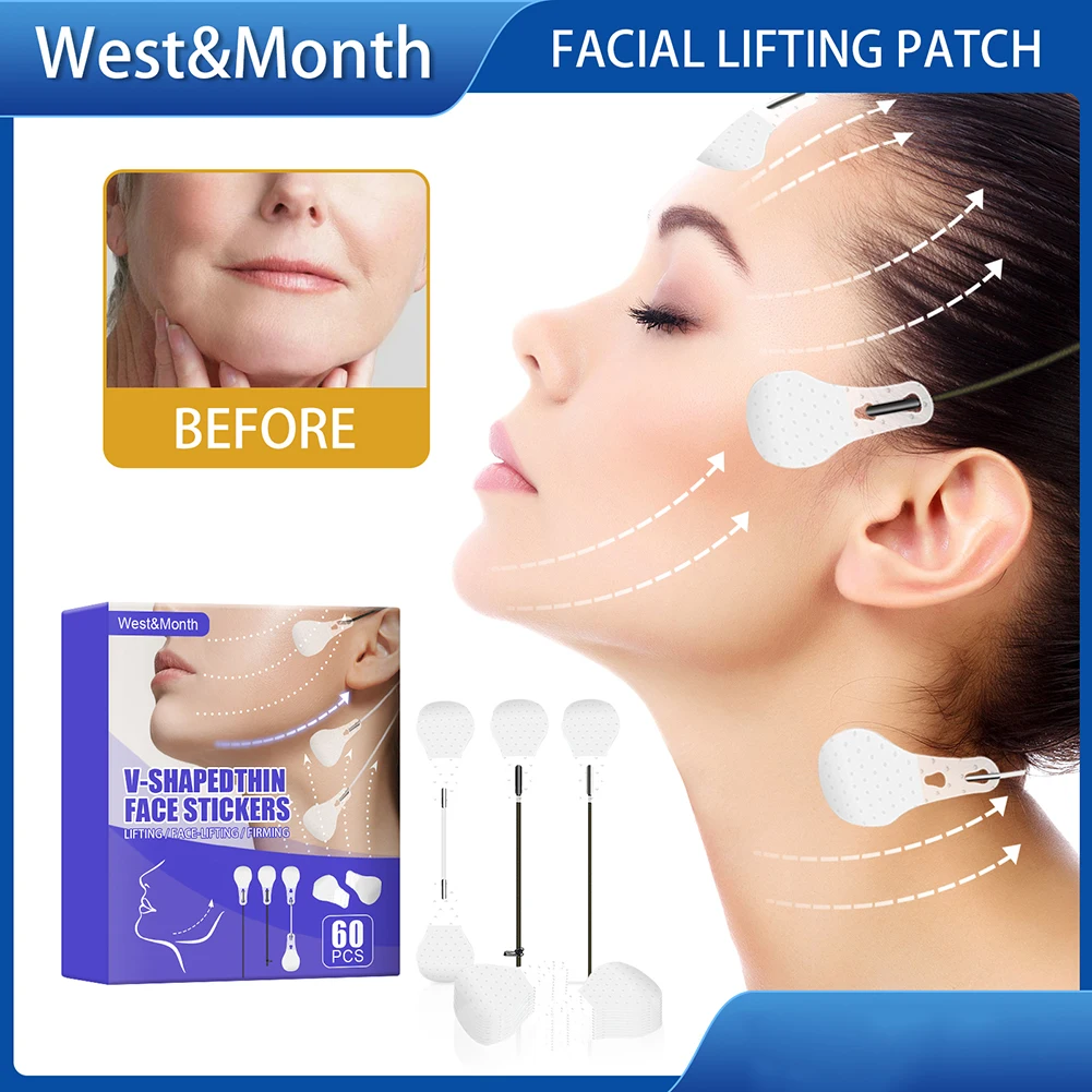 

60pc/box Face Lifting Patch Invisible Face Stickers V-shaped Facial Thin Chin Muscle Lifting Eliminate Swelling Sculpting Patch
