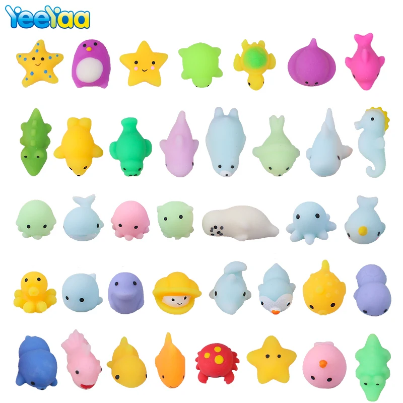 

10Pcs No Repeat Color Marine Animals Mochi Squishy Toys Squeeze Soft Sticky Stress Relief Funny Toy For Adults Or Children Gift