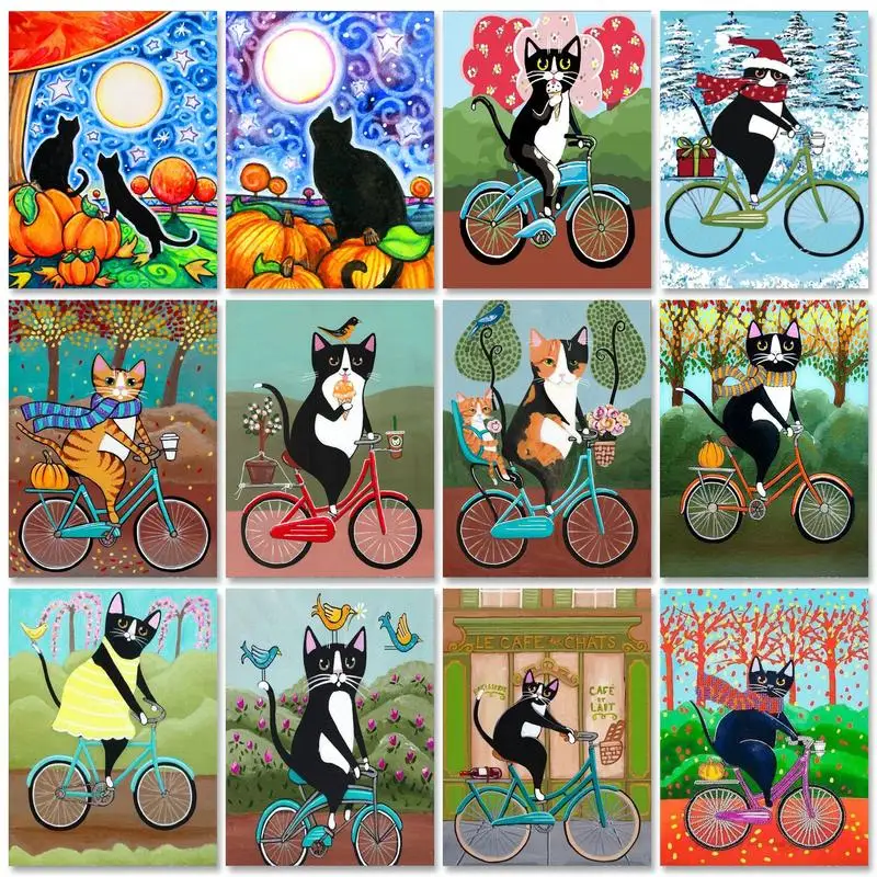 

RUOPOTY Diy Frame Painting By Numbers Abstract Illustration Cats Animals Coloring By Numbers For Home Decoration 60x75cm