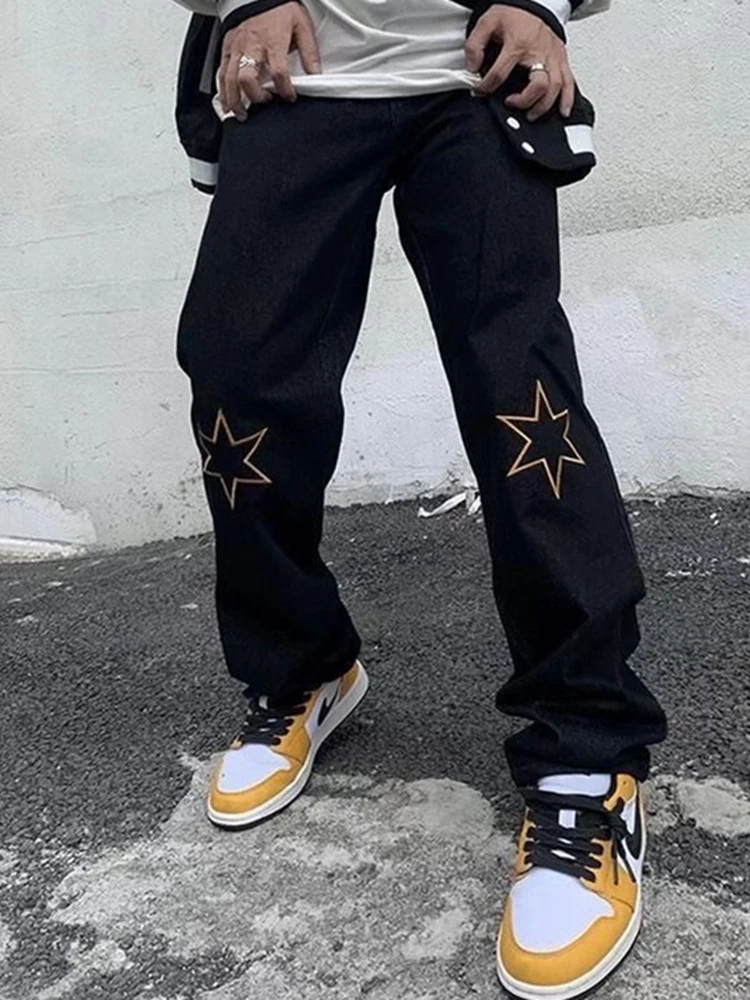 Y2K men's fashion star street clothing hip -hop letter printing jeans pants EMO online loose clothes brand clothing baggy hosen