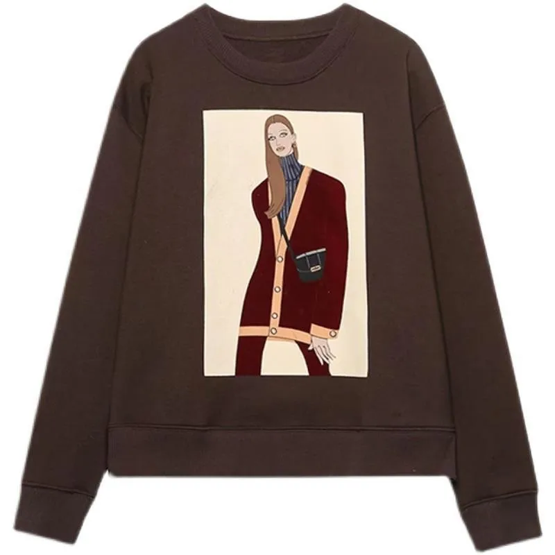 

Женский осенне-зимний свободный свитер с длинным рукавом и принтом