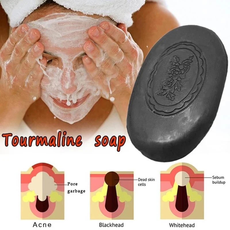 

1pcs Tourmaline Black Soap 100% Pure Tea Tree Essential Oil Soap Acne Treatment And Remove Whelk Bamboo Charcoal Face Soap YZL1