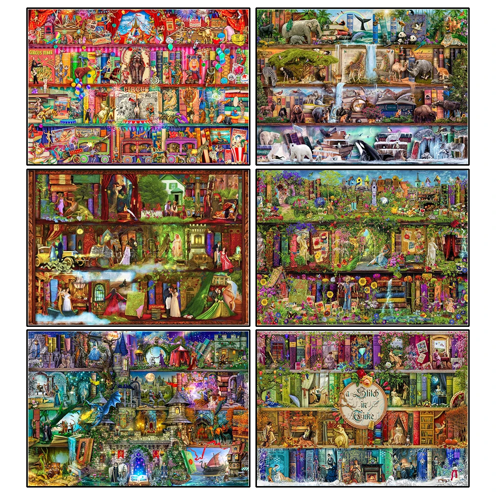 

Алмазная живопись книжная полка фантазия мир волшебный пейзаж квадратный Круглый Мультфильм 5D DIY Вышивка крестиком Мозаика домашний декор