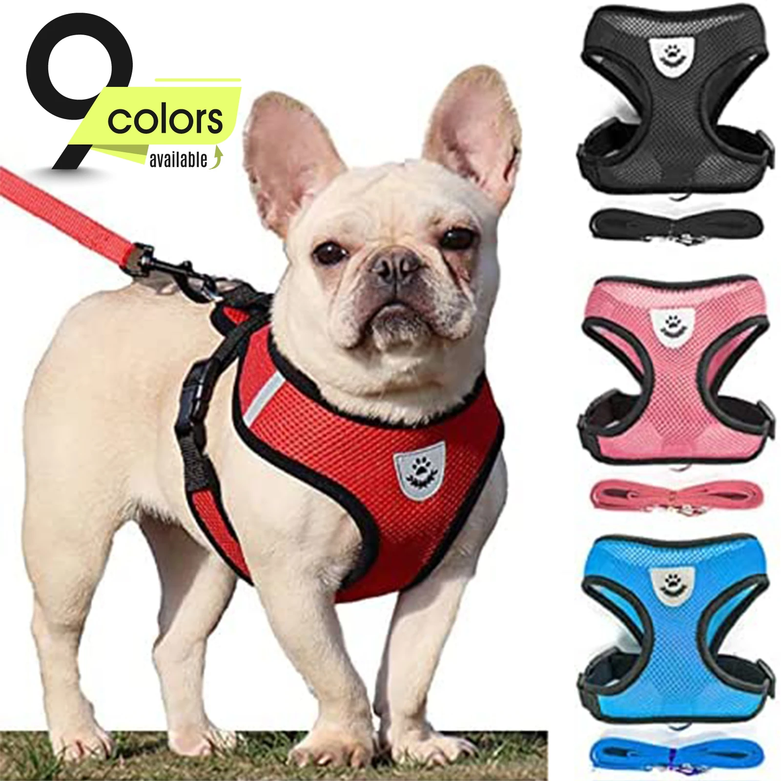 

Breathable Mesh Small Dog Pet Harness and Leash Set Puppy Cat Vest Harness Collar for Chihuahua Pug Bulldog Cat