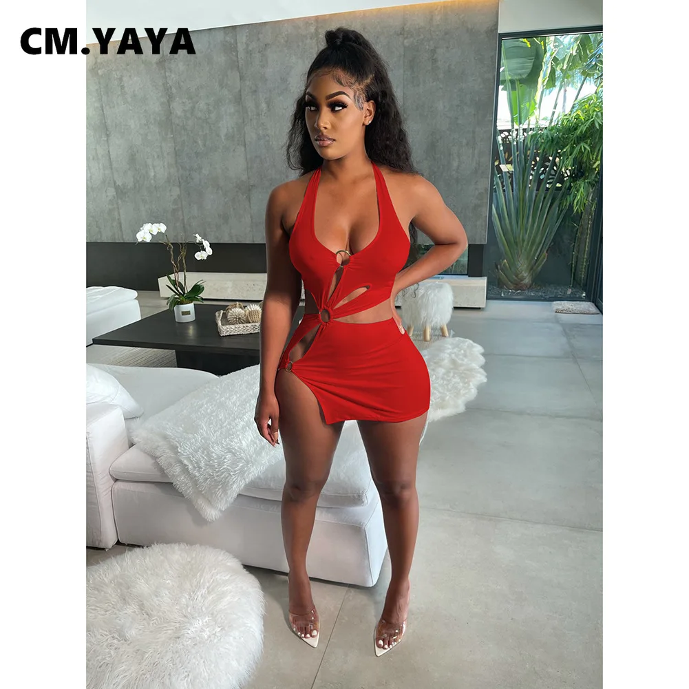 Женское мини-платье с вырезами CM.YAYA летнее пляжное облегающее платье-миди без