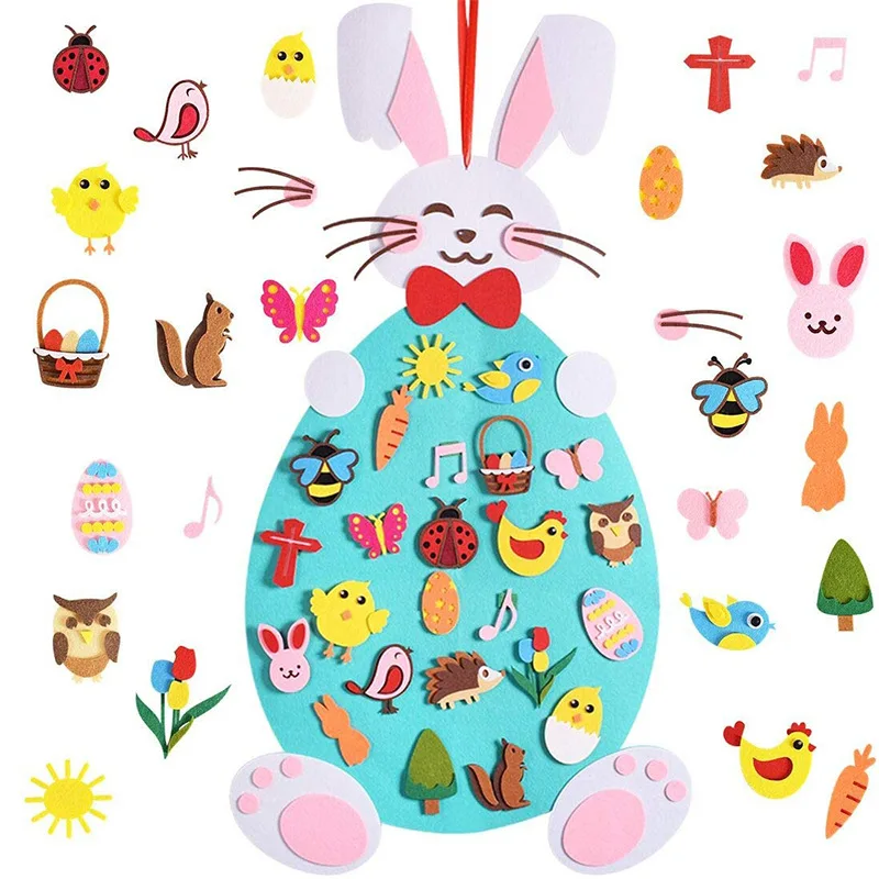 

Felt Easter Bunny Pendant Creative Animals Rabbit Colorful Eggs Chick DIY Wall Stickers Kids Favor Happy Easter Party Decor