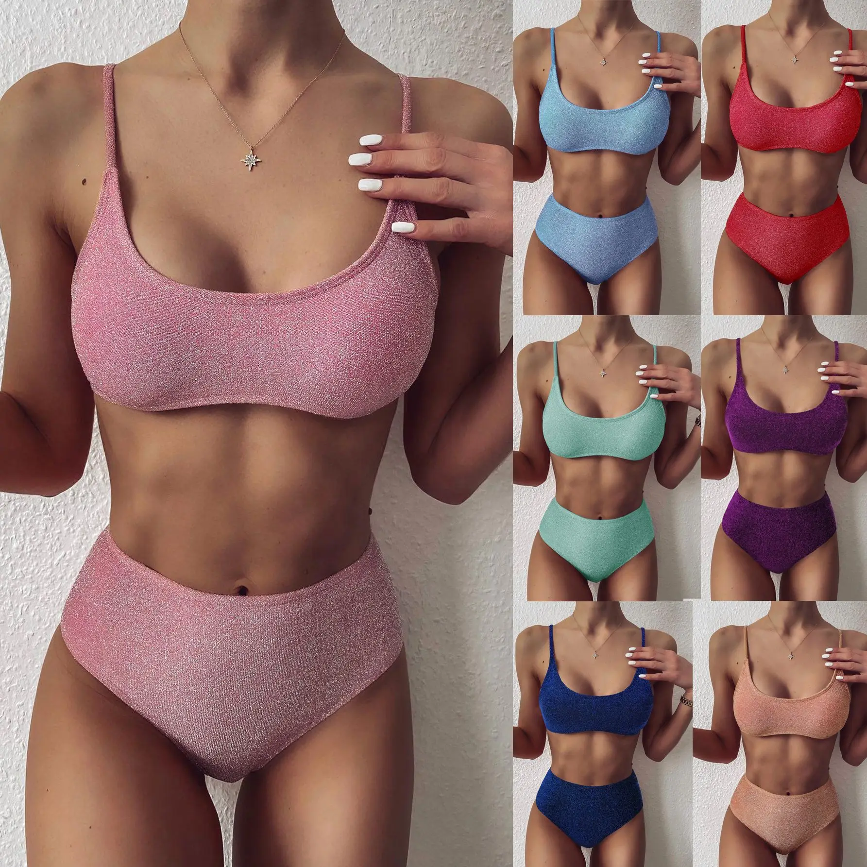 2021 sexy push-up bikini swimsuit suit ladies swimwear fitness ladies open bikini solid color beachwear bikini