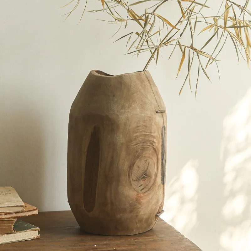 Ваби-саби японская деревянная ваза для винтажного декора гостиной ручной работы