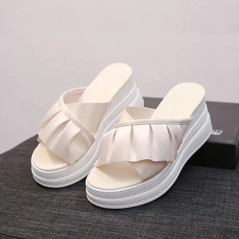 

Fashion New Summer Pumps Shoes Women Slippers Outside Platform(4cm) Shallow Wedges Casual Lady Solid 8cmHigh Heels Female Slides