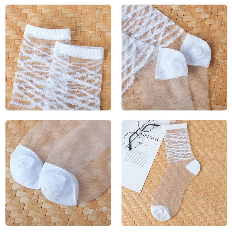 Носки женские ультратонкие прозрачные кружевные пикантные шелковые эластичные