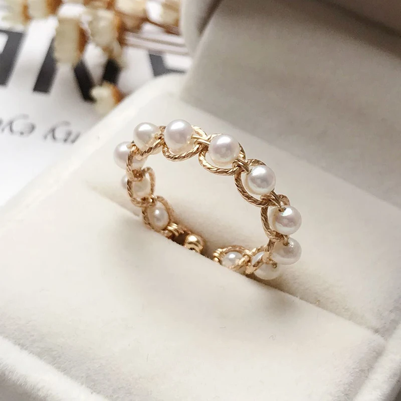 

Кольца с натуральным пресноводным жемчугом золотые полые Ювелирные изделия 3 мм жемчужные костяшки Mujer Boho Bague Femme минимализм Anelli Women Ring