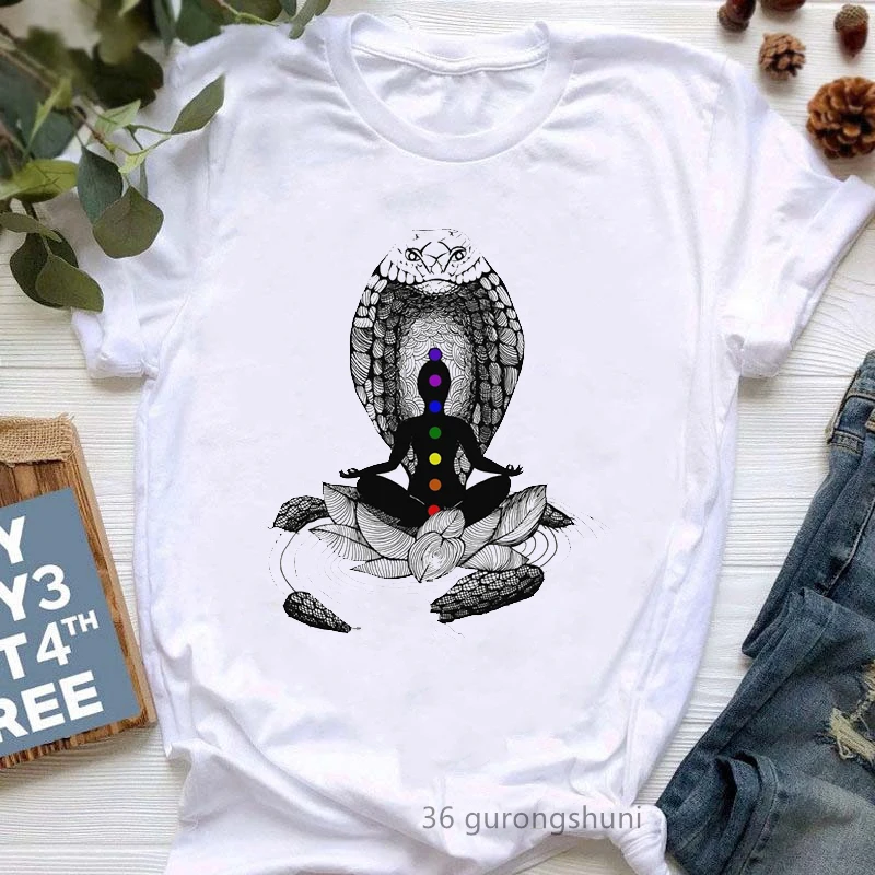 

Buddha Chakra Meditation Print Tshirt Women'S Clothing Yoga 2023 White T Shirt women Funny T-Shirt Female Harajuku Shirt Tops