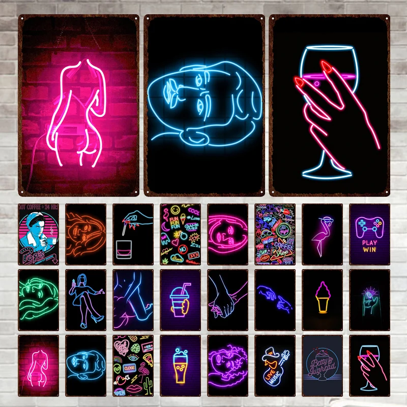 

Neon Line Decoration Logo Vintage Tin Logo Bar Vintage Wall Decoration Bar Club Man Cave Metal Poster