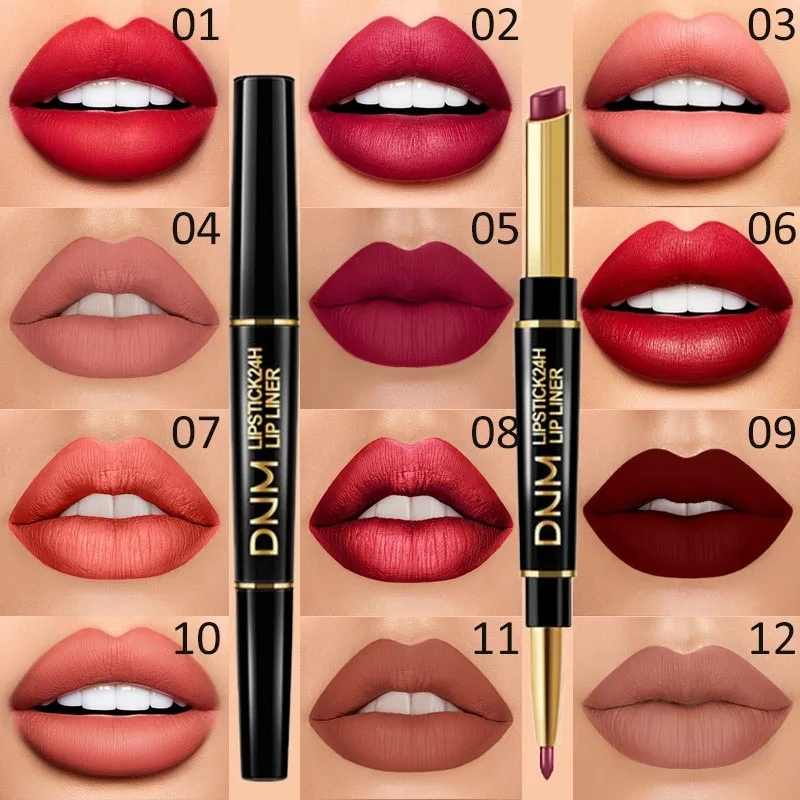 

12 Color Matte Lipstick Lip Liner 2 In 1 Makeup Matte Lipstick Durable Waterproof Nude Red Lipstick Lips Cosmetics Wholesale