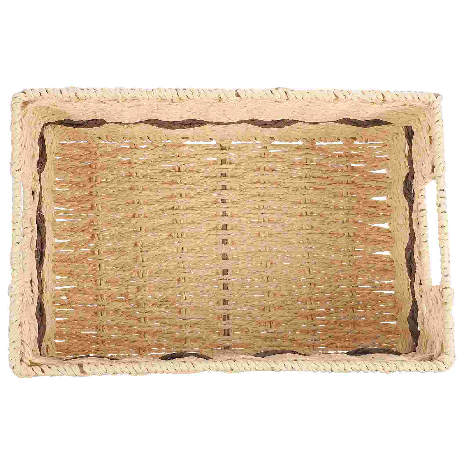 

Straw Storage Basket Woven Sundries Rattan Liner Desktop Organizer Paper Bin Baskets Case