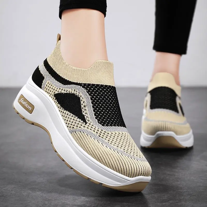 

Autumn Elegant Woman Heeled Shoes Female Wedge Round Toe Heels Sneakers Comfortable Luxury Women's Running Shoes