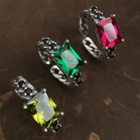 new arrival vintage emerald colorful rectangular zircon silver plated ladies wedding ring jewelry for women propose gifts