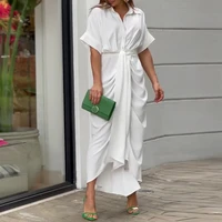 2022 summer womens dress white lapel single breasted sashes high waist dresses female fashion elegant office lady clothes