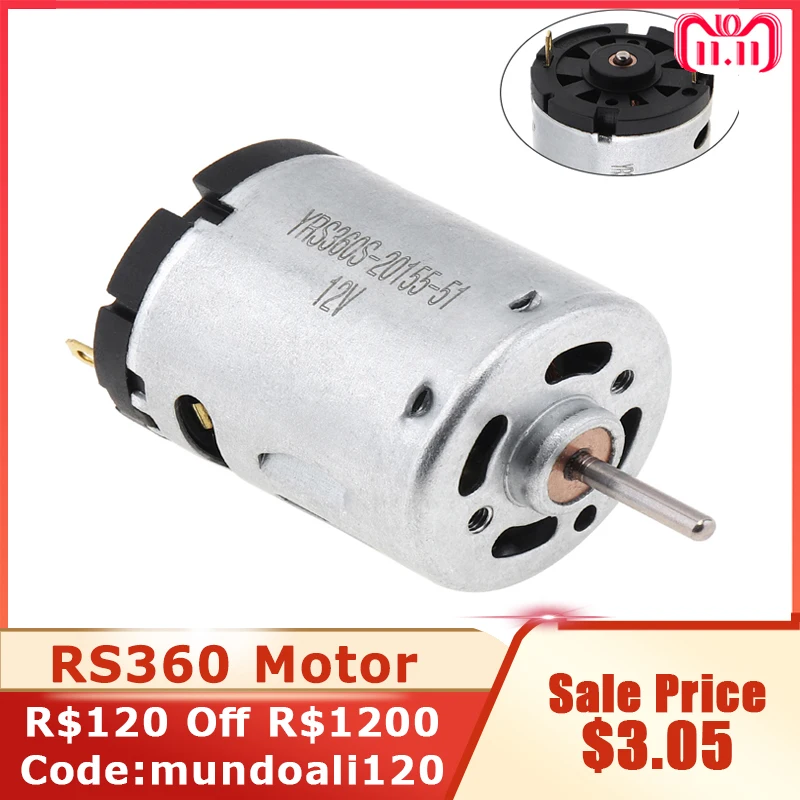 

RS360 12V 12000RPM DC Motor High Speed Carbon Brush Micro Motor for DIY Toys Hair Dryer Electric Fans
