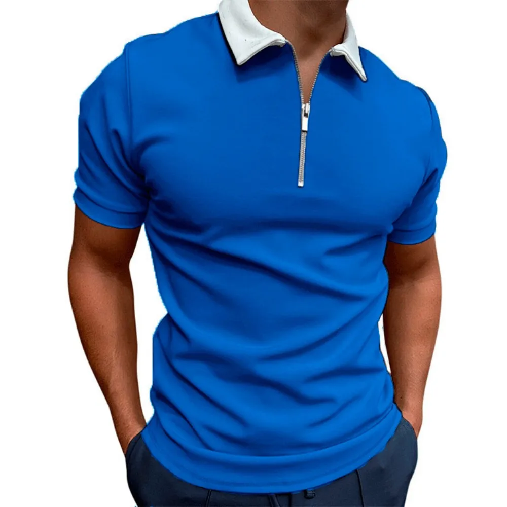 

Мужская летняя рубашка-поло с коротким рукавом, однотонная