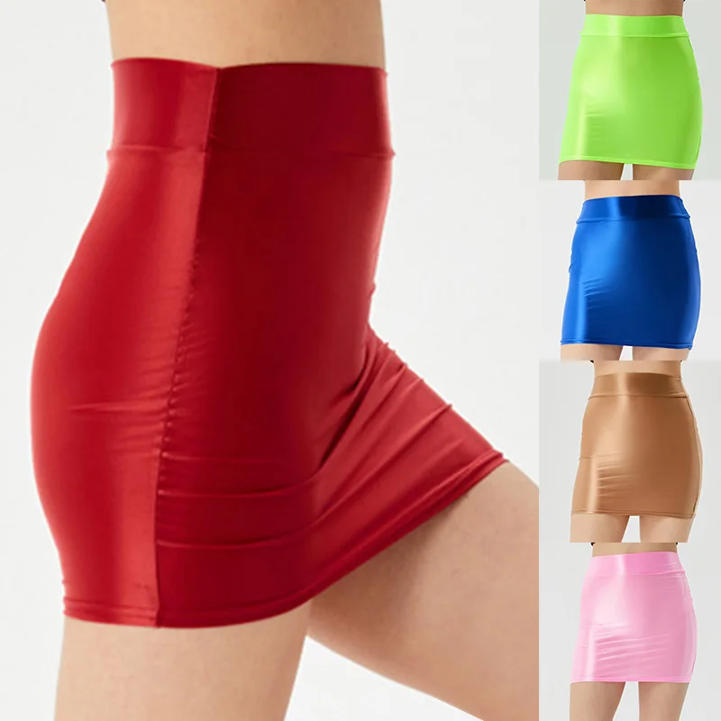 

Женские сексуальные ультратонкие глянцевые эластичные юбки-карандаш, облегающая юбка с высокой талией, Летняя Повседневная мини-юбка для девочек, Клубная одежда