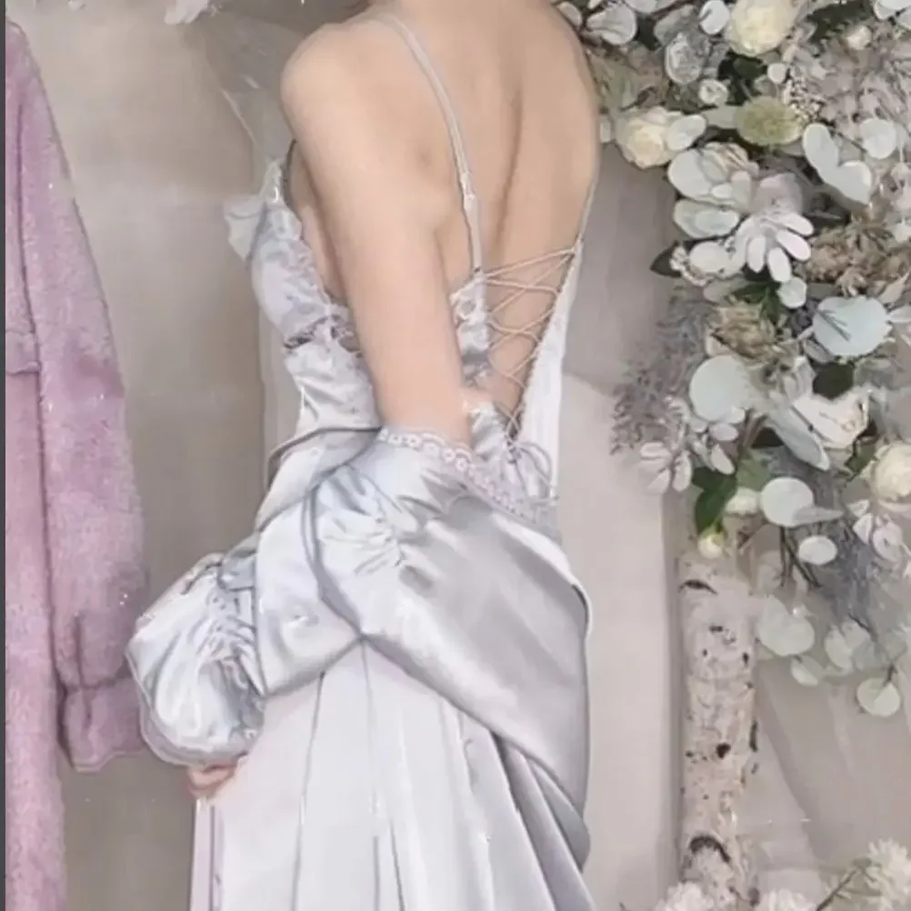 Халат женский Шелковый атласный с длинным рукавом пикантный кружевной Ночная