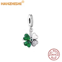 fashion real 925 sterling silver lucky four leaf clover dangle charms beads fit original pan bracelet necklace jewelry gift