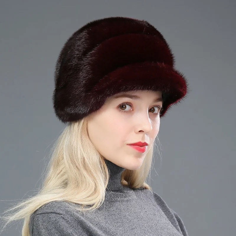 Winter Solid Color Thick Fur Hat Women's Luxury Mink Fur Thermal Hat Outdoor Fluffy Soft Pile To Prevent Cold Fur Hat