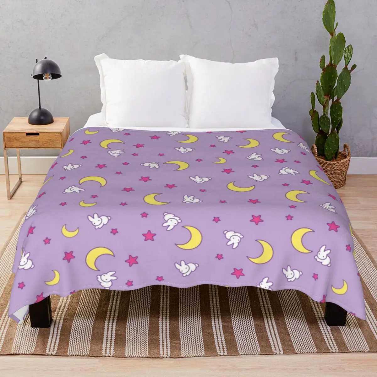 Moon And Bunny Blankets Fleece Winter Multifunction Throw Blanket for Bed Home Couch Camp Cinema