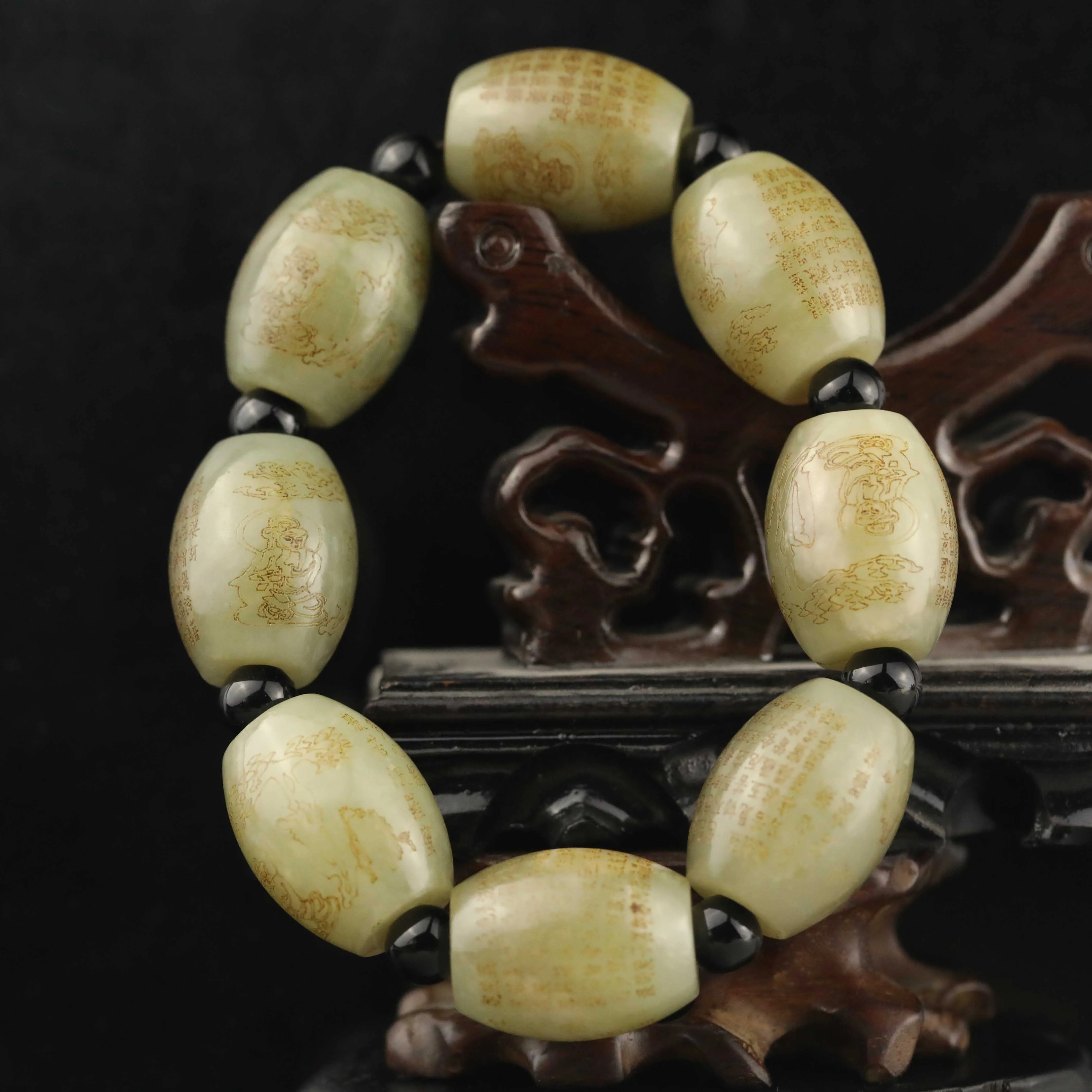 

China Natural hetian Jade Hand Carved buddha beads bangle bracelet i