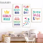 Картина для раннего развития в детскую комнату, постер с надписью, принт бабочки, радужные картины, Скандинавская Настенная картина, декор для комнаты для маленьких девочек