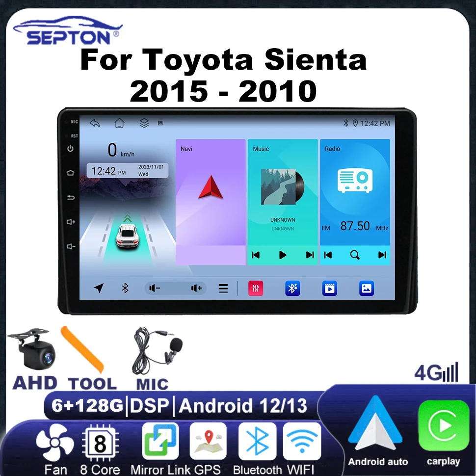 Автомобильный радиоприемник SEPTON для Toyota Sienta 2010-2015 Мультимедийный плеер Navi GPS Carplay