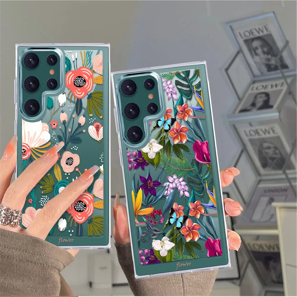

Flower Phone Case for SAMSUNG Galaxy S22 Back Shell Covers Fundas for Samsung S22+ S22Ultra Transparent PC+TPU Bumper Coque
