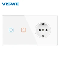 viswe electrical sockets and switchesfull screen tempered glass panel 15382mmsensor switch 2gang 1way with eu power outlet