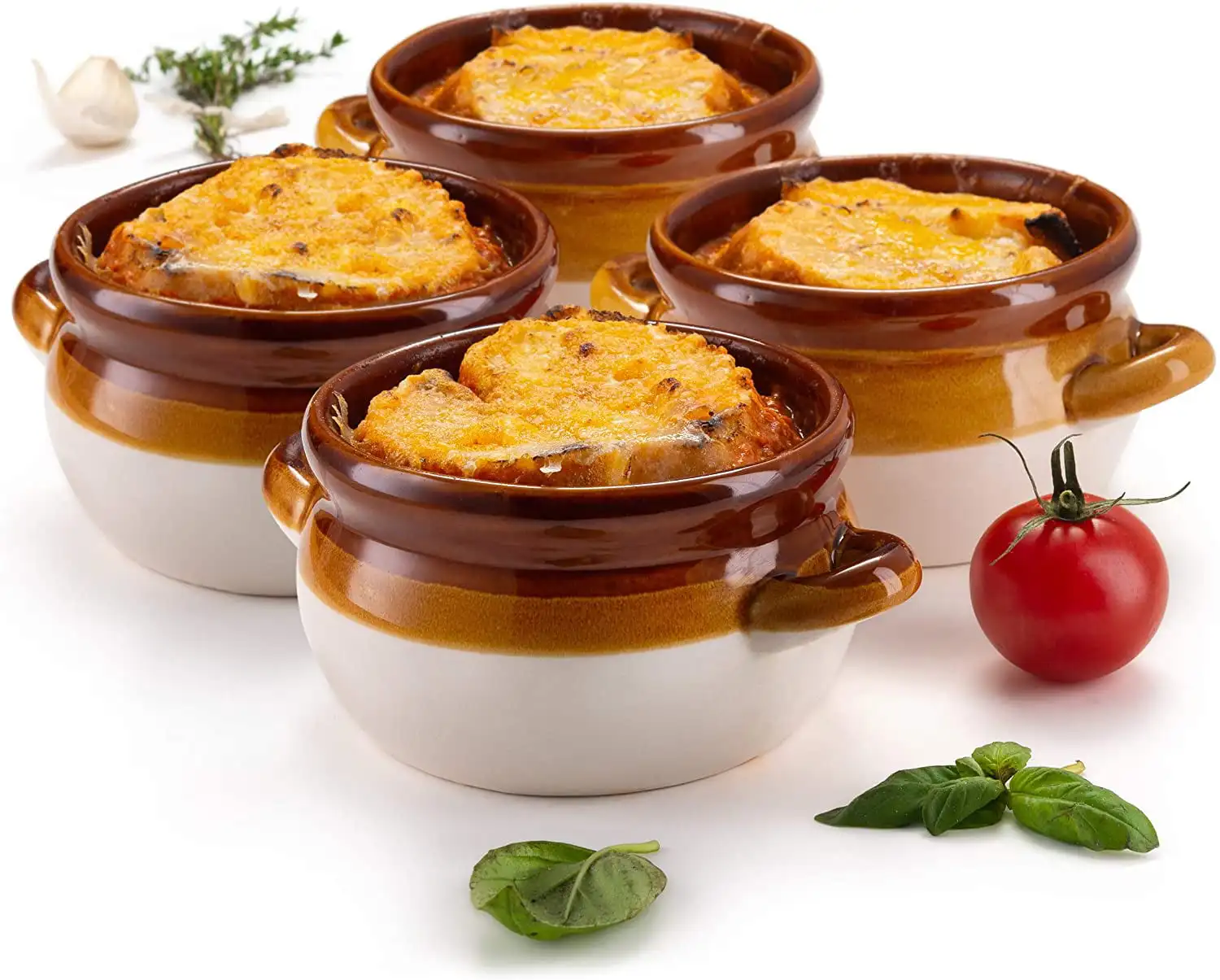 

Новые французские миски для супа с луком, Кроксы с ручками, набор из 4 штук 18 унций