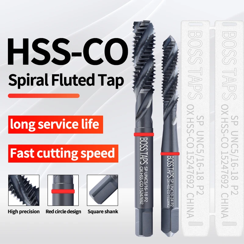 

BOSS TAPS HSS-CO Красное кольцо JIS Стандарт со спиральным рифленым метчиком OX UNC UNF 2-56 4-40 6-32 8-32 10-24 1/4 Метчик с машинной резьбой