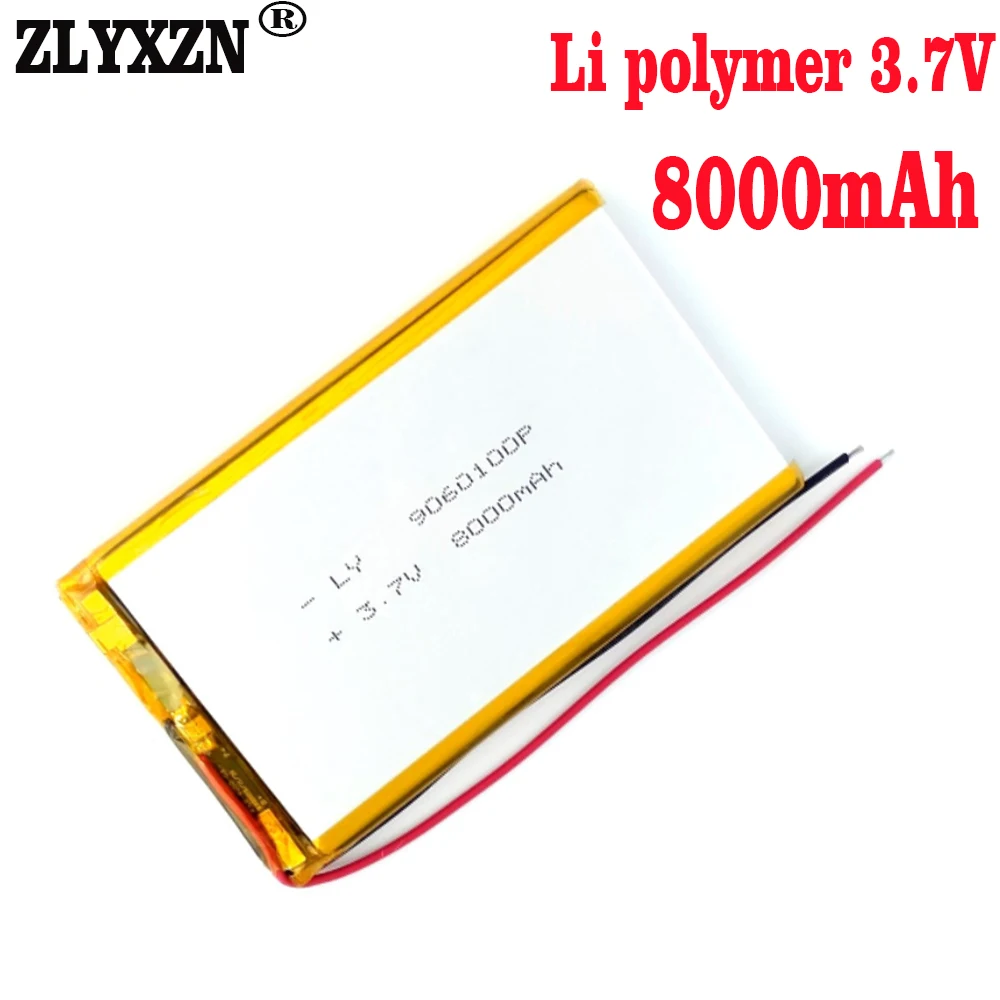 

lithium ion polymer 3.7V 8000mAH 9060100 Li Polymer Li ion batteries for tablet pc BANK GPS mp3 mp4 speakers