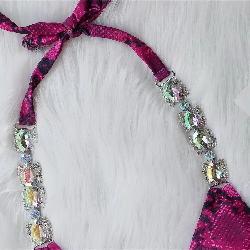 y seksowne letnie dżetów brazylijskie bikini Push Up stroje kąpielowe damskie łańcuszek strój kąpielowy Halter Biquini dwuczęściowy