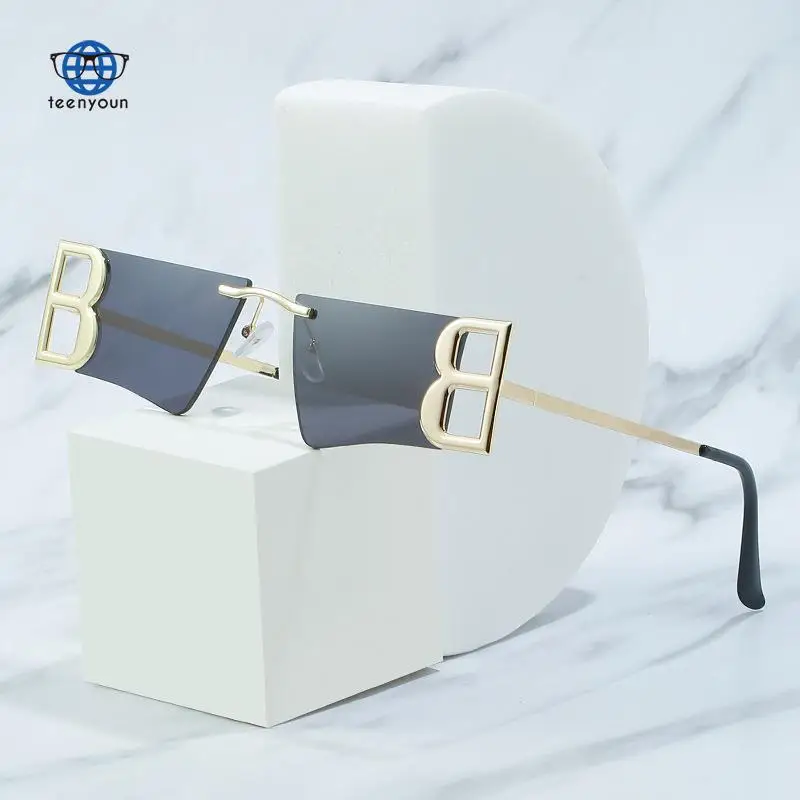 

Teenyoun 2022 New Rimless Luxury Brand UV400 Ins B-shaped Punk Trimming Funny Sunglasses Sun Glasses