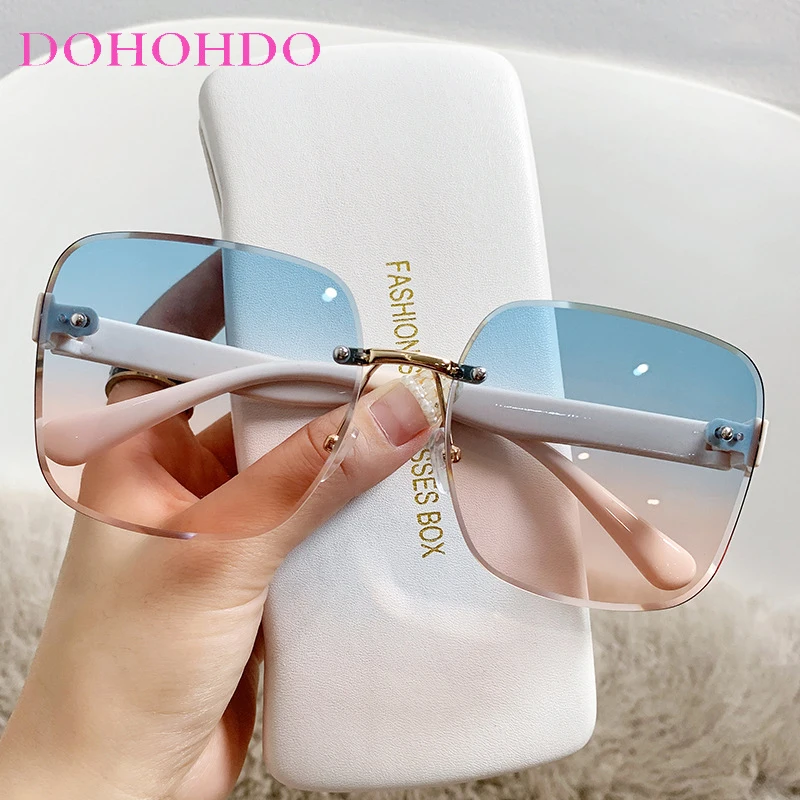 

Очки солнцезащитные DOHOHDO в ретро стиле для мужчин и женщин, роскошные большие квадратные солнечные очки без оправы, UV400, 2023