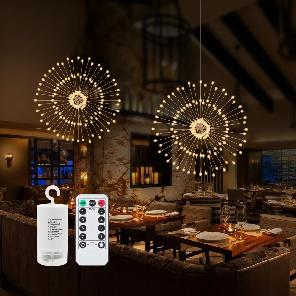 

180 светодиодный светильник для фейерверков с батареей 8 режимов светильник Starburst Рождественское украшение для праздника уличная серебряная...