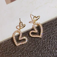 2022 korean fashion full diamond heart earrings gold color aesthetic daily life minimalist jewelry piercing ear rings