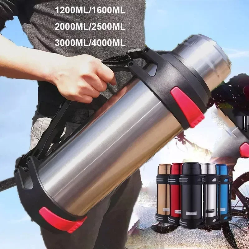 

1200-4000ML Large Thermos Bottle Vacuum Flasks Stainless Steel Insulated Water Thermal Cup With Strap 48 Hours Insalation