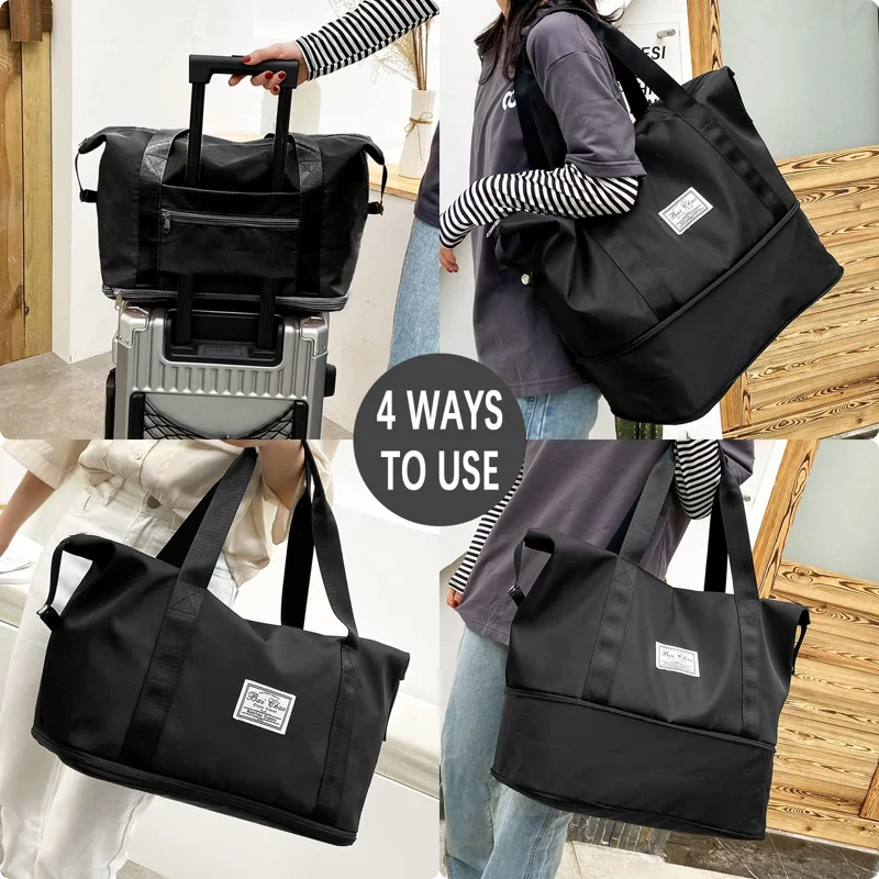 Travel Duffle Bag, Foldable Tote Bag for Women, Weekender Bag Dry and Wet Separated Carry on Bag, for Vacation, Sport, Beach