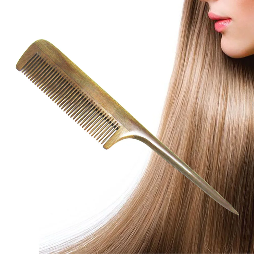 

Green Sandalwood Wooden Fine Tooth Hair Comb Long Handle Pointed Tail Scalp Massage Detangling Anti-static Hair Smoothing Comb